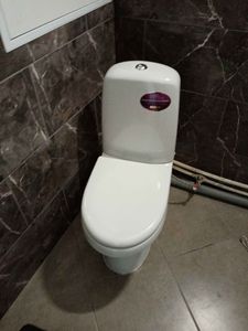 Установлен новый напольный унитаз, подключены коммуникации, проверена герметичность соединений, выполнена отделка прилегающей зоны, проведена финальная проверка работоспособности системы.