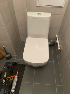 Установлено новое сантехническое оборудование, подключено к водопроводу, герметизировано соединение, закреплено на полу, проверена работоспособность сливного механизма, убраны инструменты.