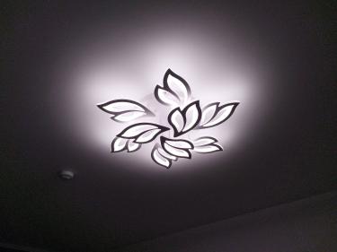 Закреплена световая конструкция на потолке, подключены провода, обеспечена надежная фиксация и безопасность. Установлено освещение, проверена работа, все функционирует корректно.