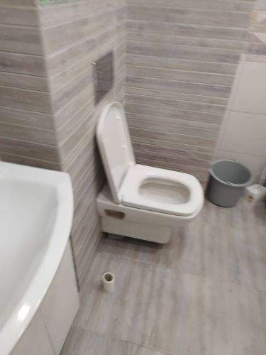 Установлено сантехническое оборудование, подключены водопровод и канализация, закреплено на полу, проверена герметичность соединений, проведена регулировка сиденья, выполнена уборка.