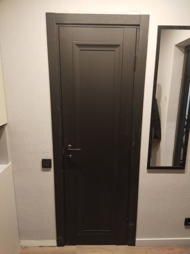 Установлена новая дверь: закреплены петли, врезан замок, отрегулирована фурнитура. Коробка выровнена, наличники закреплены, обеспечена плавная работа. Завершено безупречно.