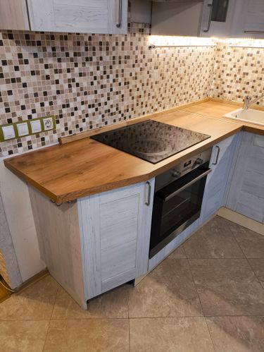 Прямой скос одного угла столешницы ДСП Услуга покупки материалов Демонтаж мойки со смесителем с сохранением