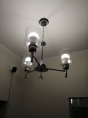 Установлено новое осветительное устройство на потолок, подключены провода, проверена работоспособность, закреплены крепежи, обеспечена надежная фиксация, проверено освещение.