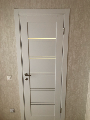 Установлена новая створка: закреплены петли, врезан замок, смонтирована ручка, отрегулирована коробка, выполнена подгонка, обеспечена плавность закрытия, завершена отделка проема.