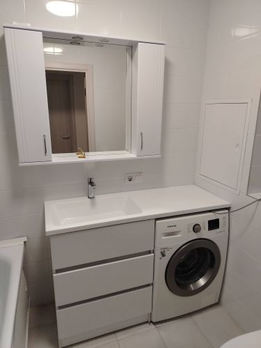 Установка комплекта: Тумба + Раковина + смеситель + зеркало