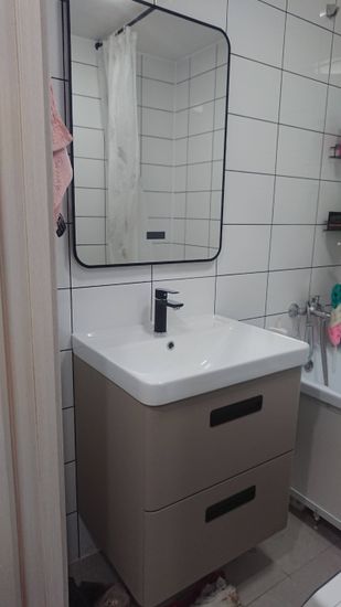 Установка комплекта: Тумба + Раковина + смеситель + зеркало