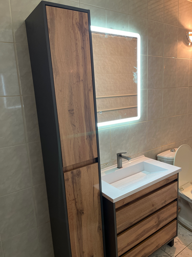 Установка комплекта: пенал + тумба +раковина + смеситель + зеркало