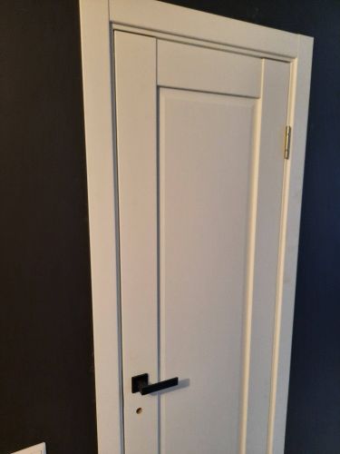 Установлена новая межкомнатная дверь: закреплены петли, врезана ручка, отрегулирована створка, выполнена подгонка по размеру, обеспечена плавность закрывания.