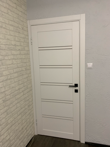 Установлено новое дверное полотно, выполнено крепление петель, закреплена ручка, проведена регулировка, обеспечена плавная работа, обновлён внешний вид, улучшена функциональность.