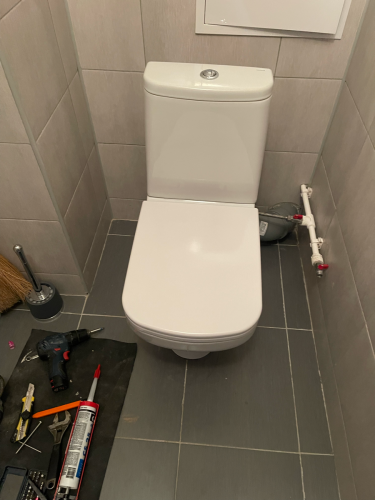 Установлено новое сантехническое оборудование, подключено к водопроводу, герметизировано соединение, закреплено на полу, проверена работоспособность сливного механизма, убраны инструменты.