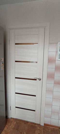 Установлена одностворчатая дверь, выполнены монтажные работы, закреплены петли, врезана ручка, отрегулировано полотно, обеспечена плавная работа механизма.