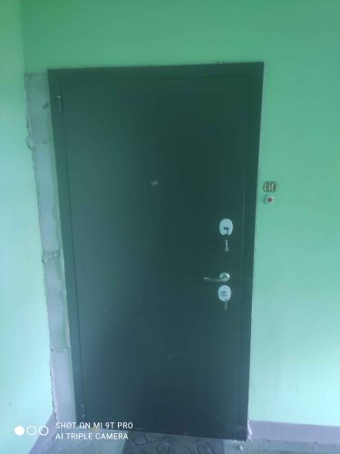 Установлена новая металлическая дверь, выполнена отделка откосов, установлены замки и ручки, проверена функциональность конструкции, обеспечена надежность и безопасность входа.