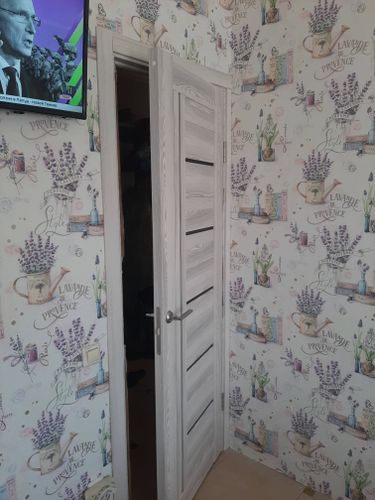 Установлена новая дверь с ручкой и замком, закреплена коробка, отрегулированы петли, обеспечена плавная работа, проведены отделочные работы вокруг проема.