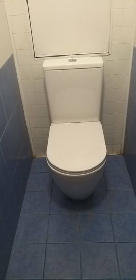 Установлено новое сантехническое оборудование на плиточное покрытие, подключены коммуникации, проверена герметичность соединений, проведена регулировка механизма слива, выполнена уборка.