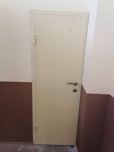 Установлена новая металлическая дверь: закреплена в проеме, отрегулированы петли, проверена работа замка и ручки, зазоры устранены, выполнена отделка откосов, обеспечена надежная изоляция.