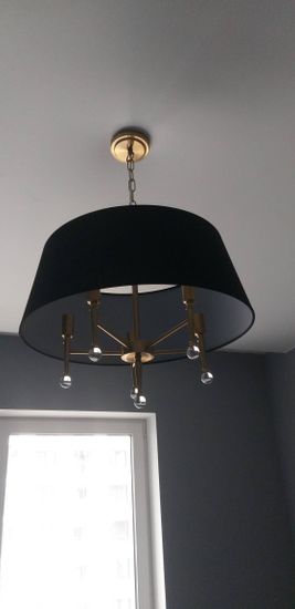 Установлен новый светильник, подключены провода, закреплена конструкция на потолке, проверена работоспособность. Обновленный элемент освещения гармонично вписался в интерьер.