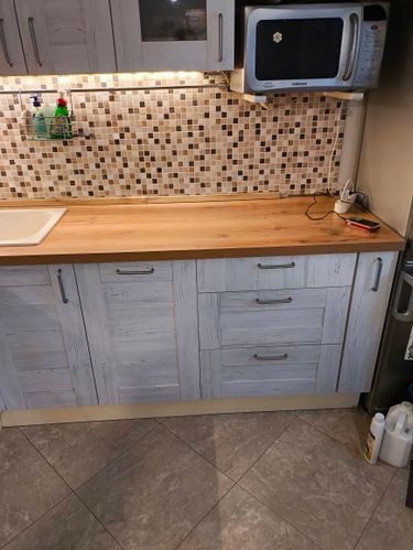 Прямой скос одного угла столешницы ДСП Услуга покупки материалов Демонтаж мойки со смесителем с сохранением