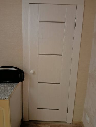 Установлена новая створка, закреплены петли, врезана ручка, отрегулированы зазоры, обеспечена плавная работа, проведена финишная отделка, проверена герметичность, завершена установка наличников.