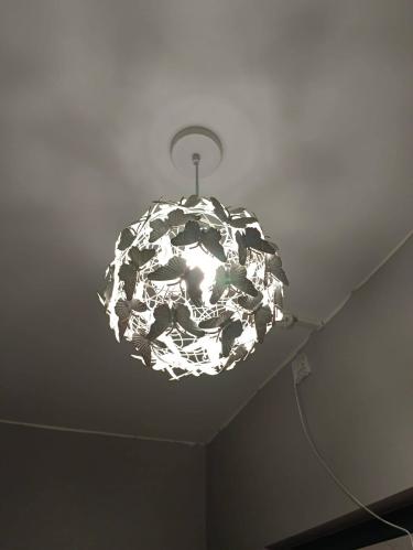 Установлен новый светильник, подключены провода, закреплено крепление на потолке. Проверена работоспособность, обеспечена безопасность подключения. Завершено оформление интерьера.