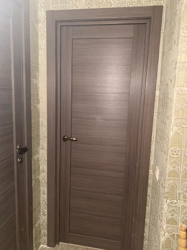 Установлена новая межкомнатная дверь с одной створкой, выполнено крепление коробки, навешены петли, закреплена ручка, отрегулированы замки, завершена отделка наличниками.