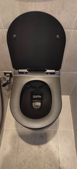 Установлено подвесное сантехническое устройство с креплением к стене, подключены водопровод и слив, проверена герметичность соединений, выполнена облицовка плиткой для эстетичного вида.