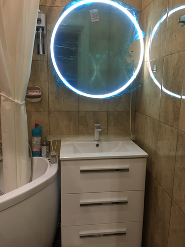 Установка комплекта: Тумба + Раковина + смеситель + зеркало