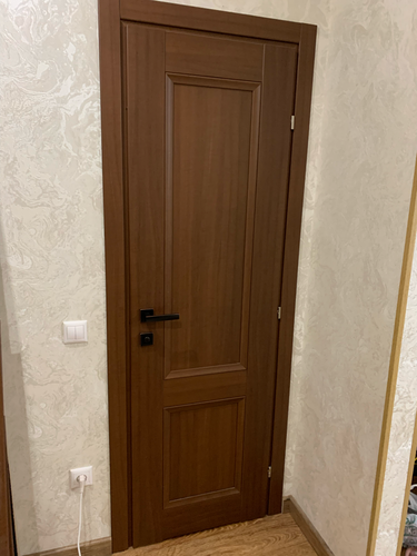 Установлены дополнительные элементы вокруг двери, обеспечивая завершённый вид и улучшая изоляцию. Подобран цвет в тон, что создает гармоничный переход между стеной и дверью.