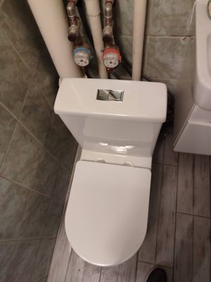 Установлено новое сантехническое оборудование, подключены коммуникации, проверена герметичность соединений, закреплено сиденье, выполнена регулировка бачка, обеспечена функциональность системы.