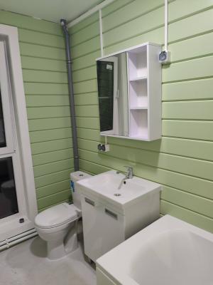 Установлено новое сантехническое оборудование, подключено к коммуникациям, проверена герметичность соединений, выполнена регулировка, обеспечена функциональность и эстетичность помещения.